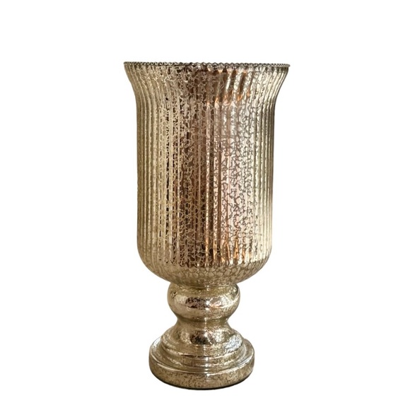 Valerie Parr Crackled Gold Ribbed Glass Footed Hurricane Candle Holder - Picture 8 of 10